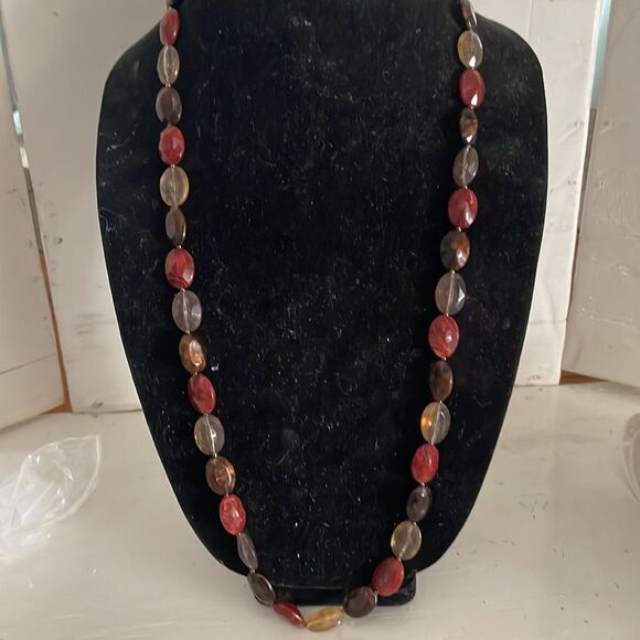32” multi amber tone translucent oval beaded necklace that can be worn many ways - Picture 9 of 13